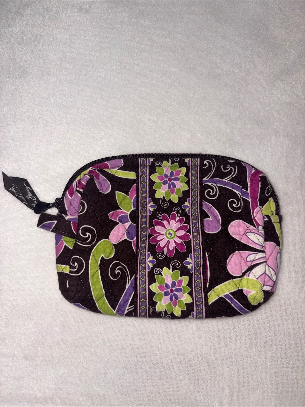 Vera Bradley Purple Floral Quilted Makeup Pouch with Pink & Green Accents